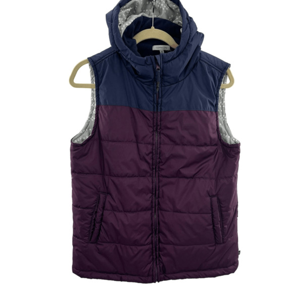 Ocean + Coast Women's Hooded Vest Size M Colorblock Puffer Vest Lightweight - Picture 1 of 10
